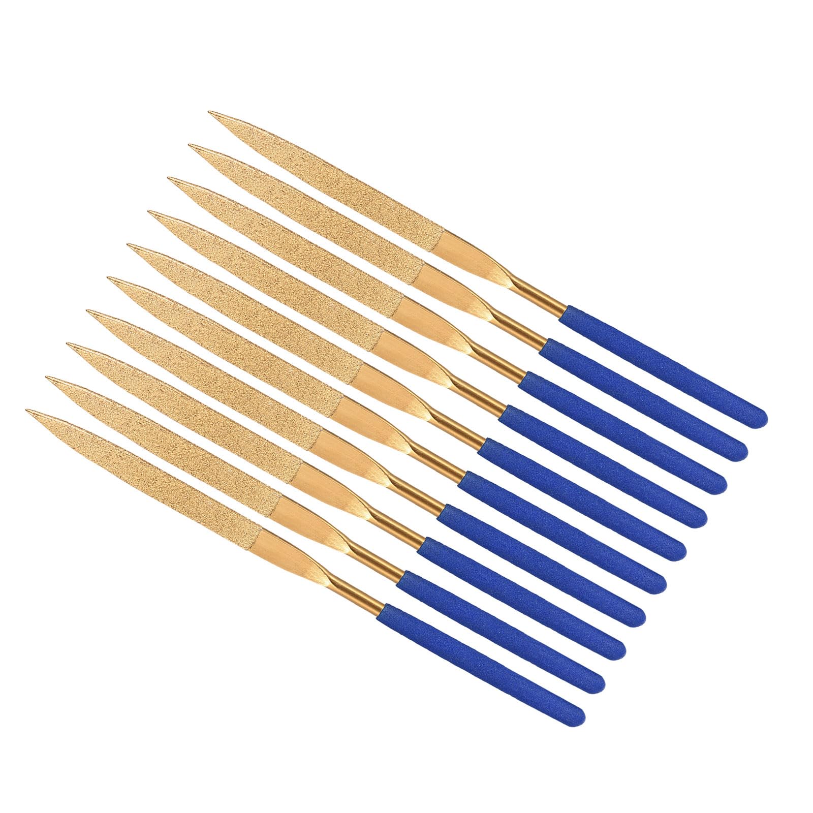 CoCud Diamond Coated Needle File, | 3mm Shank 140mm Length|, Titanium Coated Flat Point Files Sharpening Tool - (Applications: for Metal Glass Stone), 10-Pieces