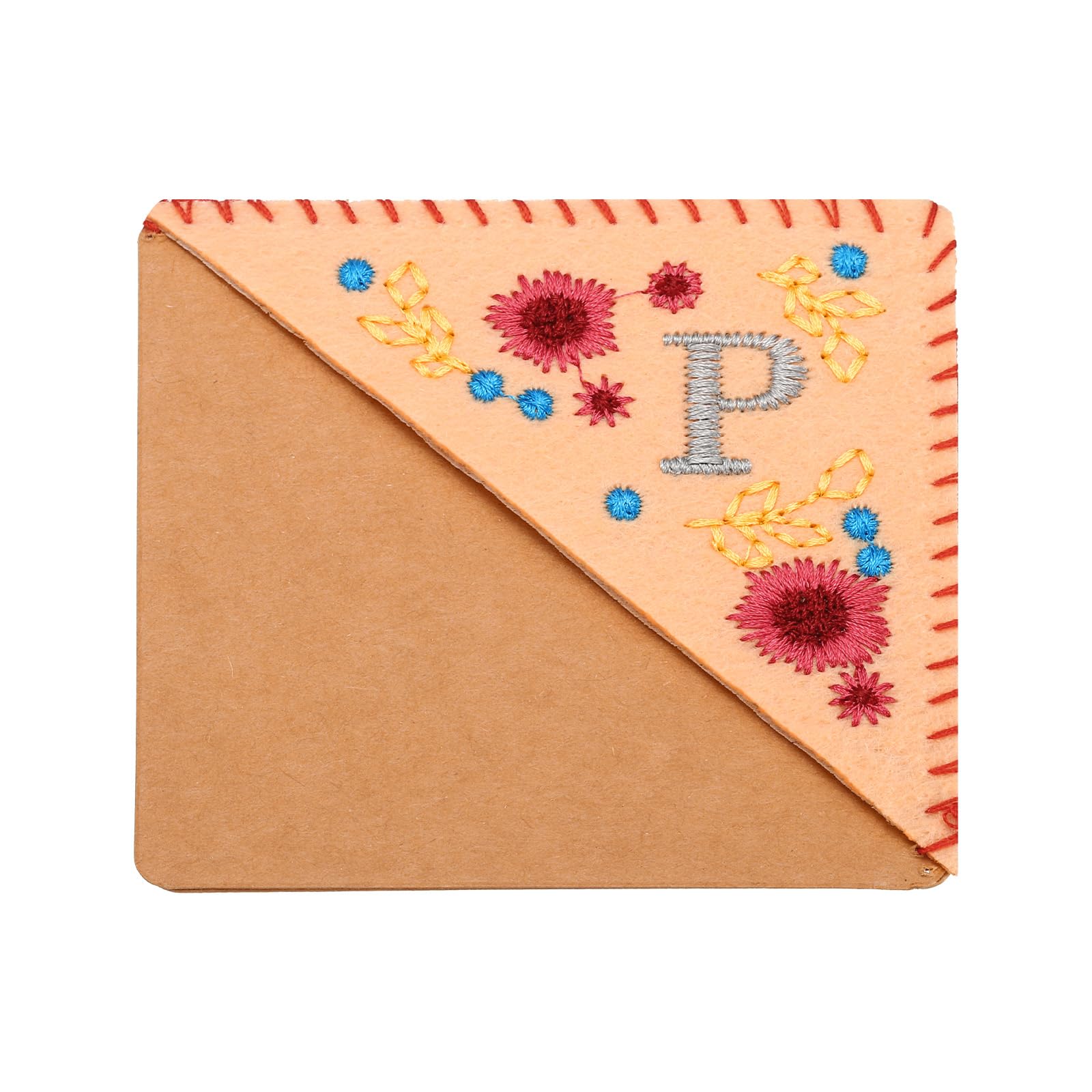 PATIKIL Personalized Embroidered Corner Bookmark, Cute Flower Felt Stitched Triangle Handmade Book Page Mark for Women Men Book Lover Teacher, Pink, Letter P