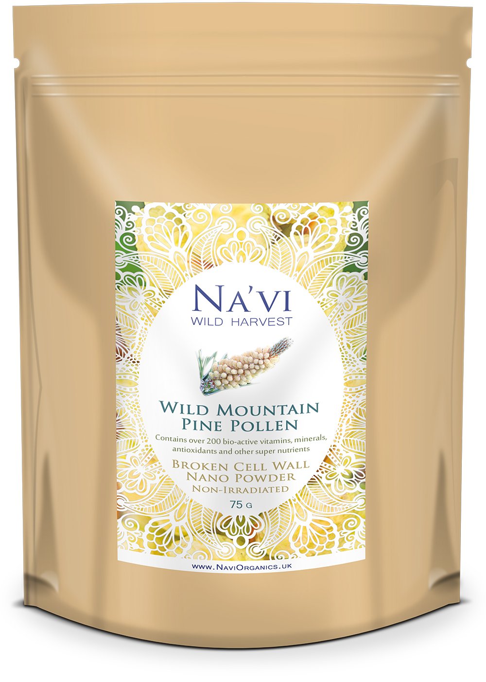 Na'vi Organics Wild Mountain Pine Pollen - Wild harvested Prepared Micro Powder superfood Supplement, 75 g