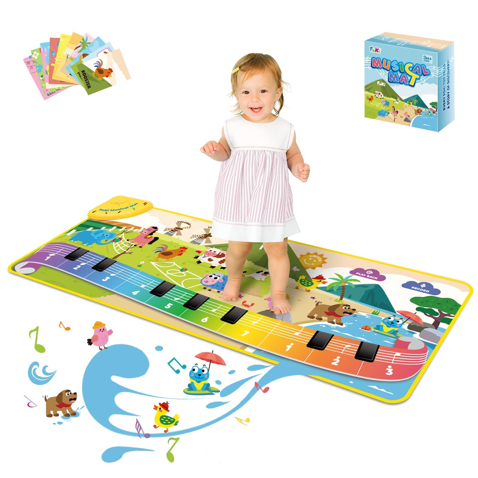 Photo 1 of FOKI Toddler Toys Floor Piano Mat with 61 Animal Music Sounds, Baby Kid Sensory Educational Dancing Musical Keyboard Carpet Toy, Record Playback, for 1 to 5 Years Old Boy and Girl