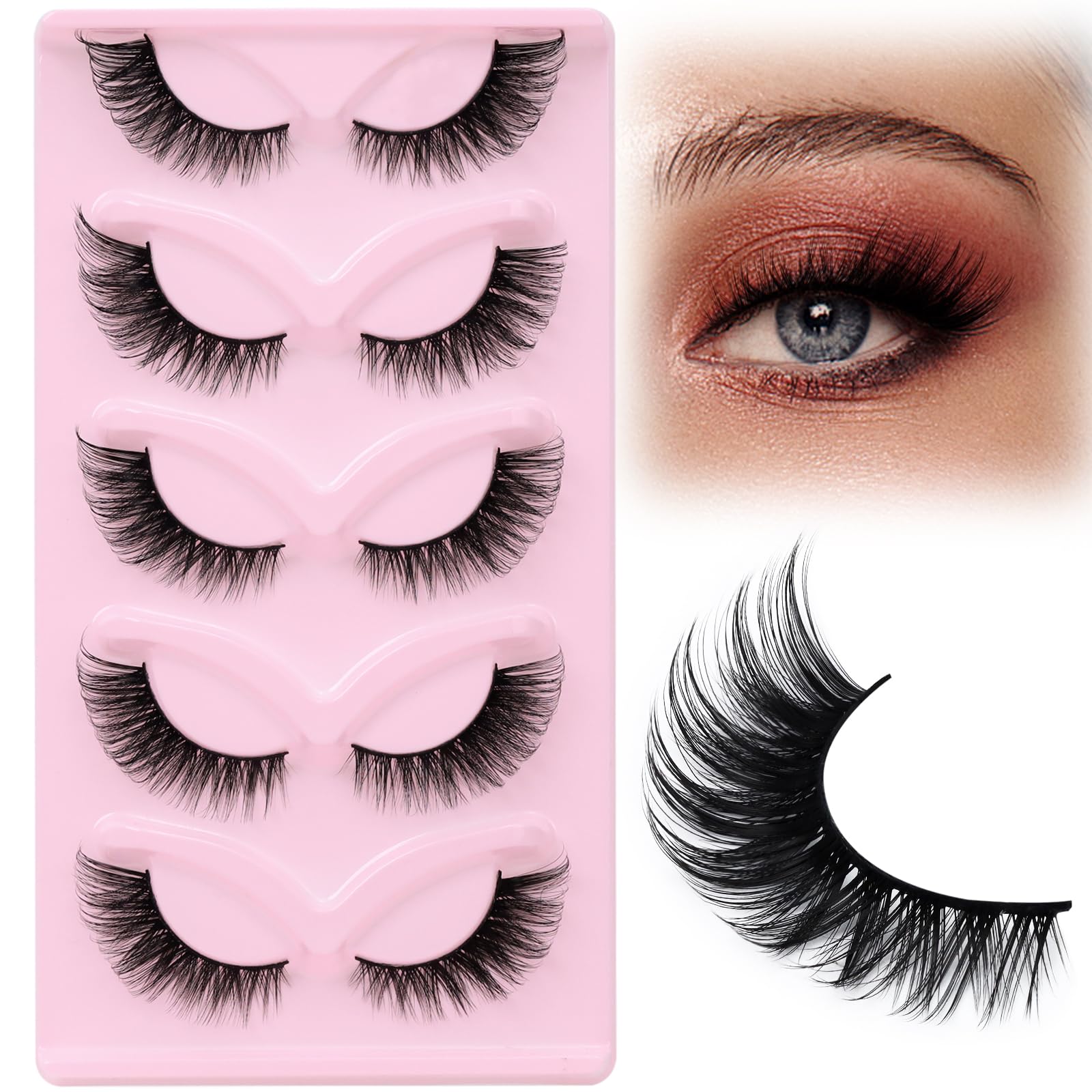 EMEDA Cat Eye Lashes 3D False Eyelashes Wispy Lashes Natural Look 13mm L Curl Lash Extension effect Thick Fox Eye Lashes 5 Pairs Faux lashes (Fox eye 31)