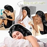 BONNET QUEEN Silk Bonnet for Sleeping Long Hair & Braids Black view 6