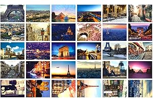 HOSTEESSCHOICE Travel postcards,Set of 30 Post cards variety pack depicting from Around the World Famous Travel Sites,Assorted Postcards Bulk, 4 x 6 -Paris