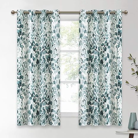 Amazon Com Kgorge Leaves Ink Painting Curtains Room Darkening Thermal Insulated Grommet Drapes For Bedroom 52 Inches Wide X 63 Inch Long Each 2 Panels Green Blue Home Kitchen