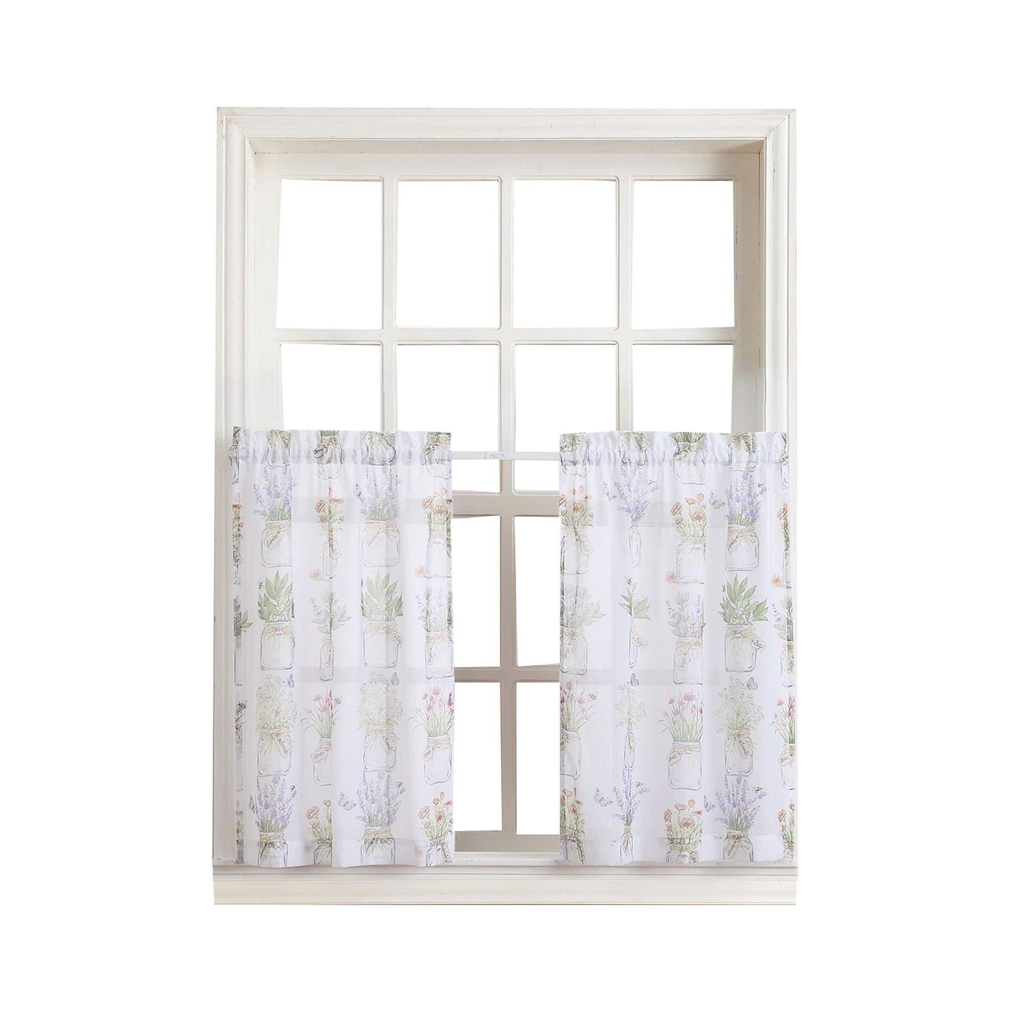 No. 918 Eve's Garden Semi-Sheer Rod Pocket Kitchen Curtain Tier Pair, 54" x 36", White