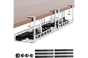 Under Desk Cable Management Tray 2 Pack, Xpatee Wire Management No Drill No Screws, Cable Tray with Clamp for Desk Wire Manag
