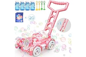 WESFUNER 2024 New Models Bubble Lawn Mower Toddler Toys - Bubble Machine Summer Outdoor Toys, Automatic Bubble Mover Push Toy for Age 3+ Year Old Preschool Baby Boys Girls Birthday Gifts (Pink)