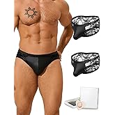 ohyeahlady Mens Lace Underwear Sexy Thong G-String Low Rise PU Faux Leather Pouch Trunks Soft Jockstrap Panties Briefs