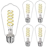 4 PCS ST58 Dimmable Spiral Vintage E26 LED Bulb 60 Watt LED Edison Bulbs | Antique Decorative Filament Light Bulbs, 6W Equivalent 60 Watt, Daylight 5000K, 600 Lumens, E26 Base, Clear Plastic