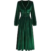ZAFUL Womens Long Sleeve Velvet Dress 2025 Fall V Neck Holiday Cocktail Party Semi Formal Midi Dresses for Wedding Guest