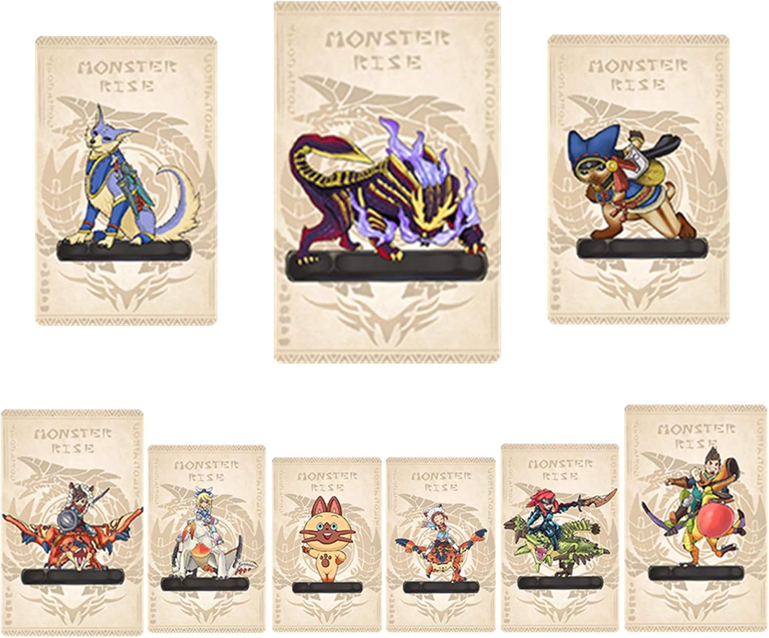 9pcs Monster Hunter Rise NFC Amiibo Card, Palamute, Palico, Magnamalo. Compatible Switch, Switch Lite.: Toys & Games