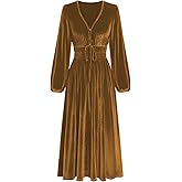 ZAFUL Womens Long Sleeve Velvet Dress 2025 Fall V Neck Holiday Cocktail Party Semi Formal Midi Dresses for Wedding Guest