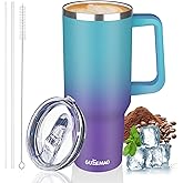 40 oz Insulated Coffee Mug with Ceramic Coating, Stainless Steel Travel Coffee Tumbler with Handle Lid and Straw, Double Wall Leak-Proof Coffee Travel Mug Keeps Drink Hot and Cold (Azure Purple)