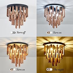 UOFUS 16.5inch 5-Light Rustic Wood Flush Mount