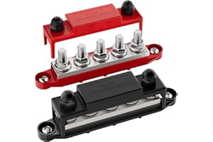 RVBOATPAT 275A Power Distribution Block 12V Bus Bar 5 x 3/8" (M10) Terminal Studs 12 Volt Marine Busbar Positive and Ground for Automotive Car Boat Solar System
