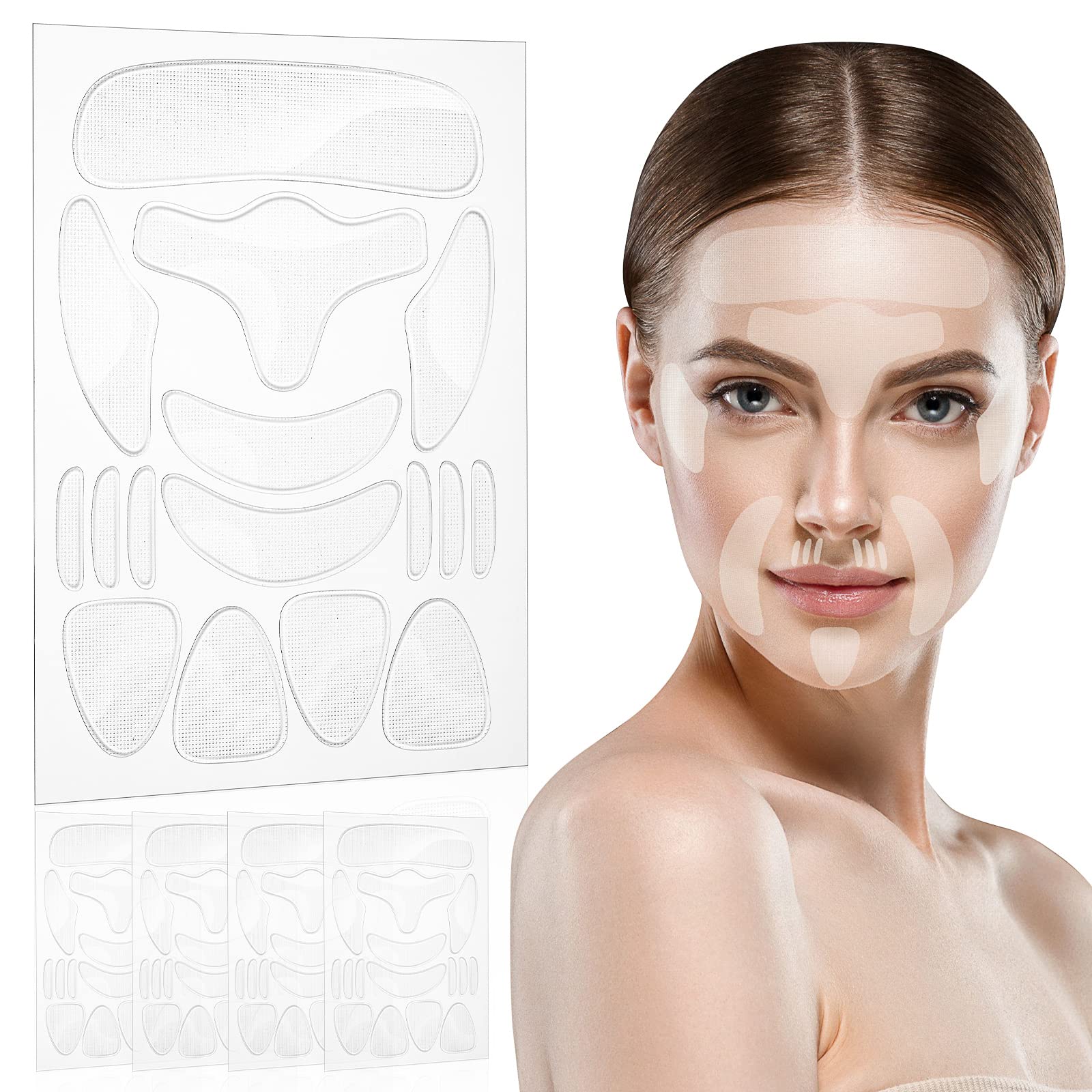 Maitys 64 Pieces Facial Wrinkle Patches Sleeping Face Neck Forehead Wrinkle Patches Mouth and Frown Face Smoothing Patches Overnight Facial Taping for Women, 4 Sheets