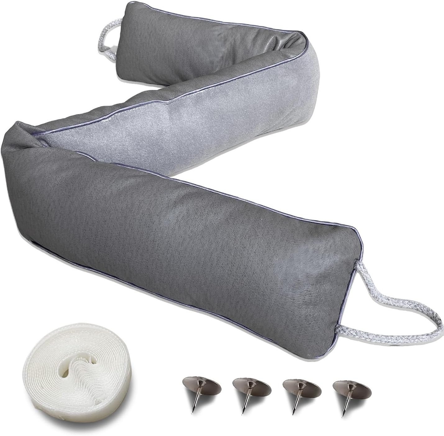 Draft Stoppers - Weighted Door Draft Stopper Under Door Noise Air Stopper Artificial Leather Material Draft Stoppers for Door Bottom 36'' Under Door Gap Cold Air, Light& Dust Blocker Guard with Hook Tape(Gray)