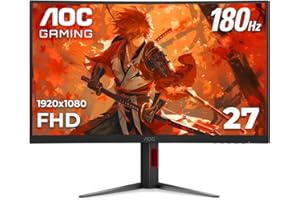 AOC C27G4H 27" Curved Gaming Monitor, FHD 1080p, 180Hz, Adaptive Sync, Height Adjustable, 3-Year Zero Dead Pixel Guarantee, Black, Xbox PS5 Switch Compatible