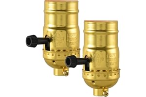 MadYiboshi 2PCS Lamp Socket Replacement, UL Listed E26 Standard Threaded Base Light Socket, Floor, Table Lamp Repair Kit，DIY Project, 3-Way Turn Switch Knob for Low-Medium-High Light Settings, (Gold)