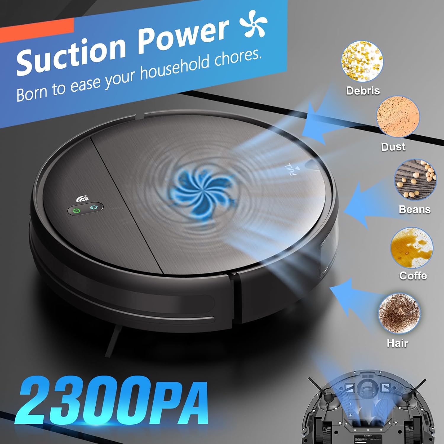 MAMNV Robot Vacuum and Mop Combo, WiFi/App, Robotic Vacuum Cleaner with Schedule, 2 in 1 Mopping Robot Vacuum with Watertank and Dustbin, Self-Charging, Slim, Ideal for Hard Floor, Pet Hair, Carpet - Image 4
