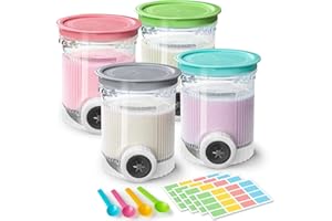 GUANQIAO 4 Pack Creami Swirl Pints & Lids for Ninja, Compatible with NC700 Series Ninja Swirl Ice Cream & Soft Serve Makers, with 4 Spoons & 64 Writable Labels, BPA-Free & Dishwasher Safe, Assorted Colors