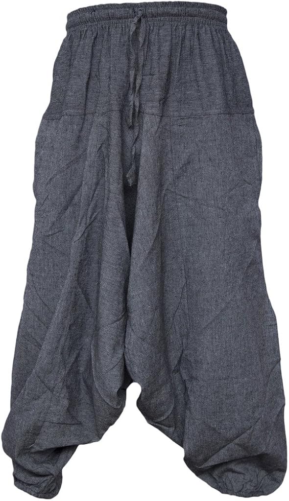 Little Kathmandu Men's Cotton Hemp Harem Aladdin Genie Wide Leg Ninja Trousers