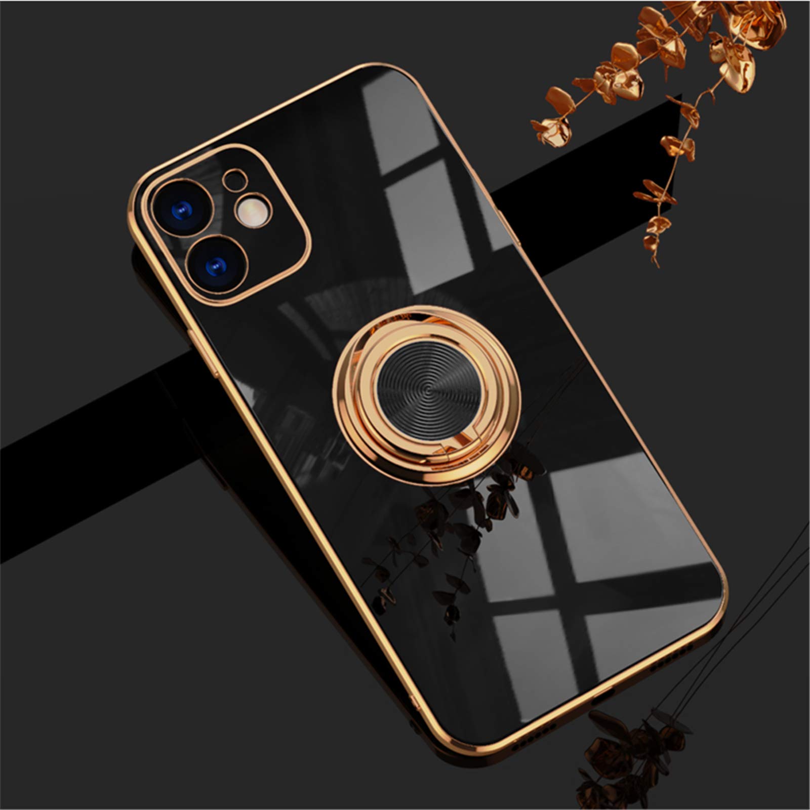 EYZUTAK Electroplated Magnetic Ring Holder Case, 360 Degree with Rotation Metal Finger Ring Holder Magnet Car Holder Soft Silicone Shockproof Cover for iPhone 11 6.1 inch - Black