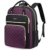 LOVEVOOK Laptop Backpack Purse for Women, 15.6" Laptop Bag for Travel with USB Port, Water Resistant Lightweight Daypacks for College Work Business, Nurse Teacher Computer Bags, Purple Black