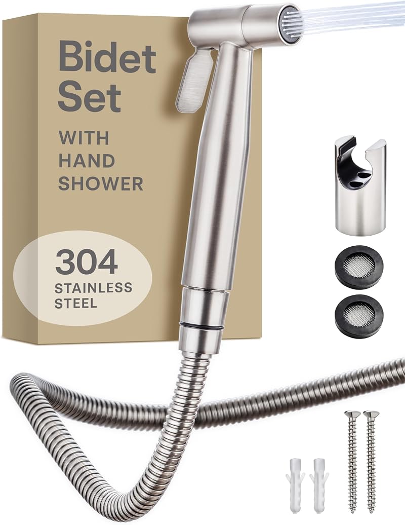 Praknu Handheld Bidet Douche Spray Stainless Steel with 120cm Hose & Holder