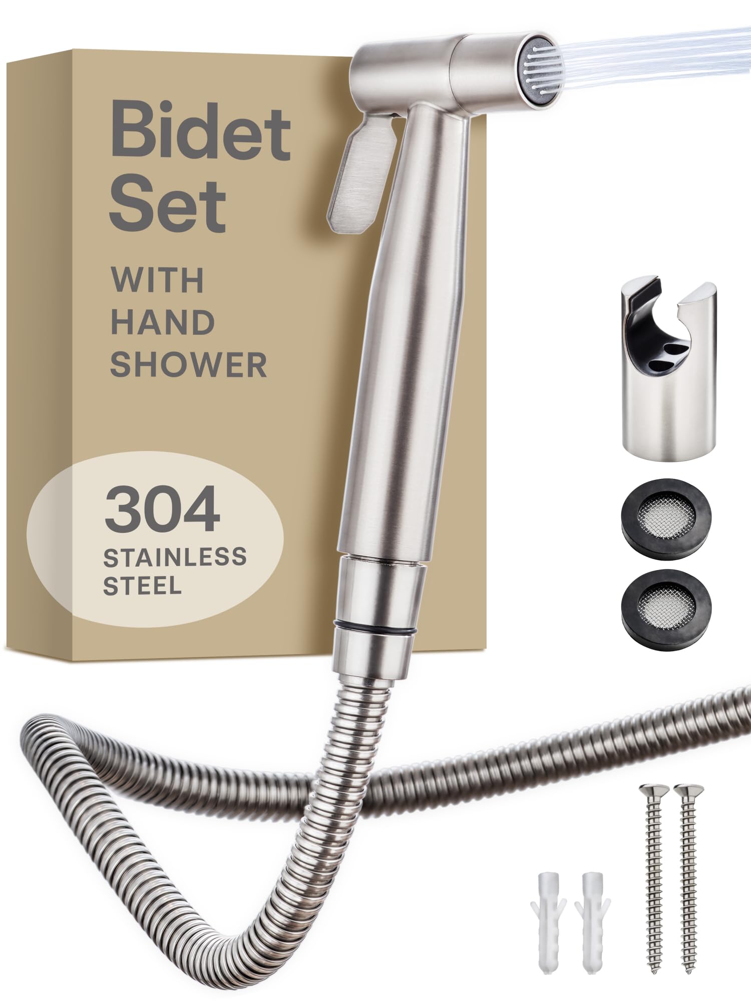 Praknu Handheld Bidet Douche Shower Spray for Toilet in Stainless Steel Sprayer, Hose & Holder - Stainless Steel – for Standard G1/2 Connection – Easy to Install