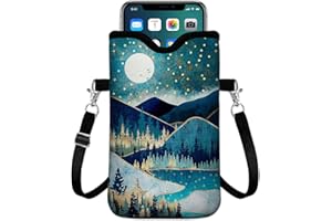 GEGEPINK Universal Phone Sleeve Pouch with Crossbody Strap 7.6 X 4.3 Inches Shockproof Water Resistant Mobile Protection Bag-Mountain Green Neoprene Phone Pouch Bag