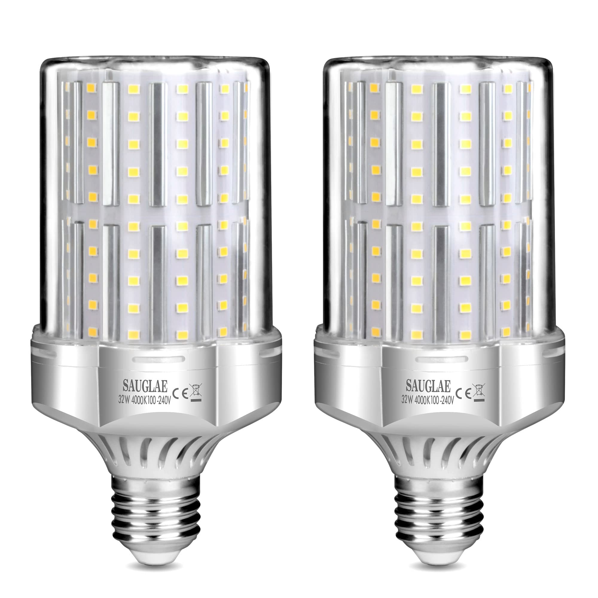 SAUGLAE 32W LED Light Bulbs, 260W Incandescent Bulbs Equivalent, E27 Large Edison Screw, 3600 Lumen, 4000K Natural White, Pack of 2