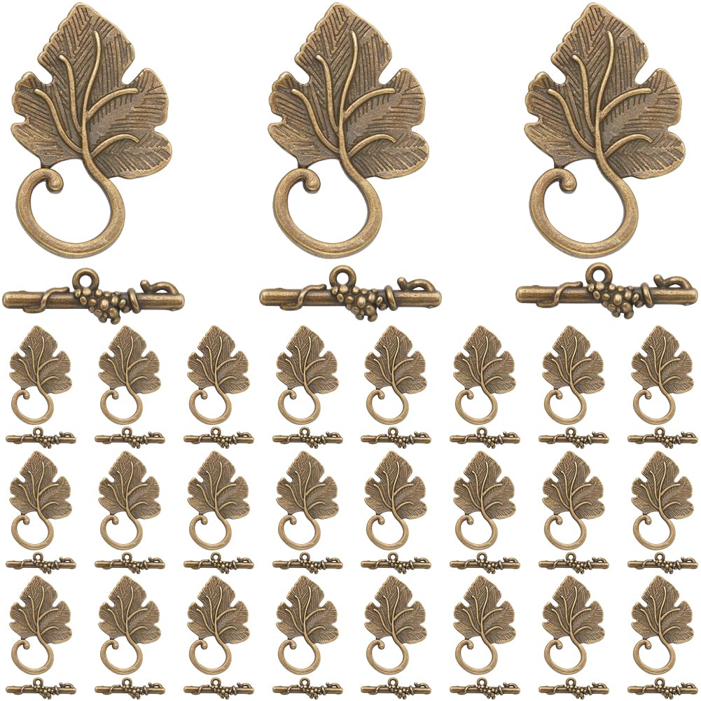SOFPLATE 1 Box 30 Sets Leaf Toggle Clasp Metal Toggle Clasps Antique Bronze Tibetan Style OT Toggle Alloy T-bar Closure Clasps Findings for jewellery Making Clasps Supplies DIY Crafts Necklace