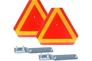 LAWNEAGLE 2 Pack Slow Moving Vehicle Bracket with Slow Moving Vehicle Sign for Golf Cart, Farm Vehicles, UTV, ATV, RTV, Truck, Tractors(40mi Thick Aluminium 14"x16" Slow Moving Vehicle Triangle)