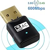 USB WiFi Adapter, High-Speed 600Mbps Dual Band (2.4G/150Mbps 5G/433Mbps) 802.11 AC USB Wireless Card Network Dongle for Desktop/PC/Laptop with Windows/Mac OS/Linux