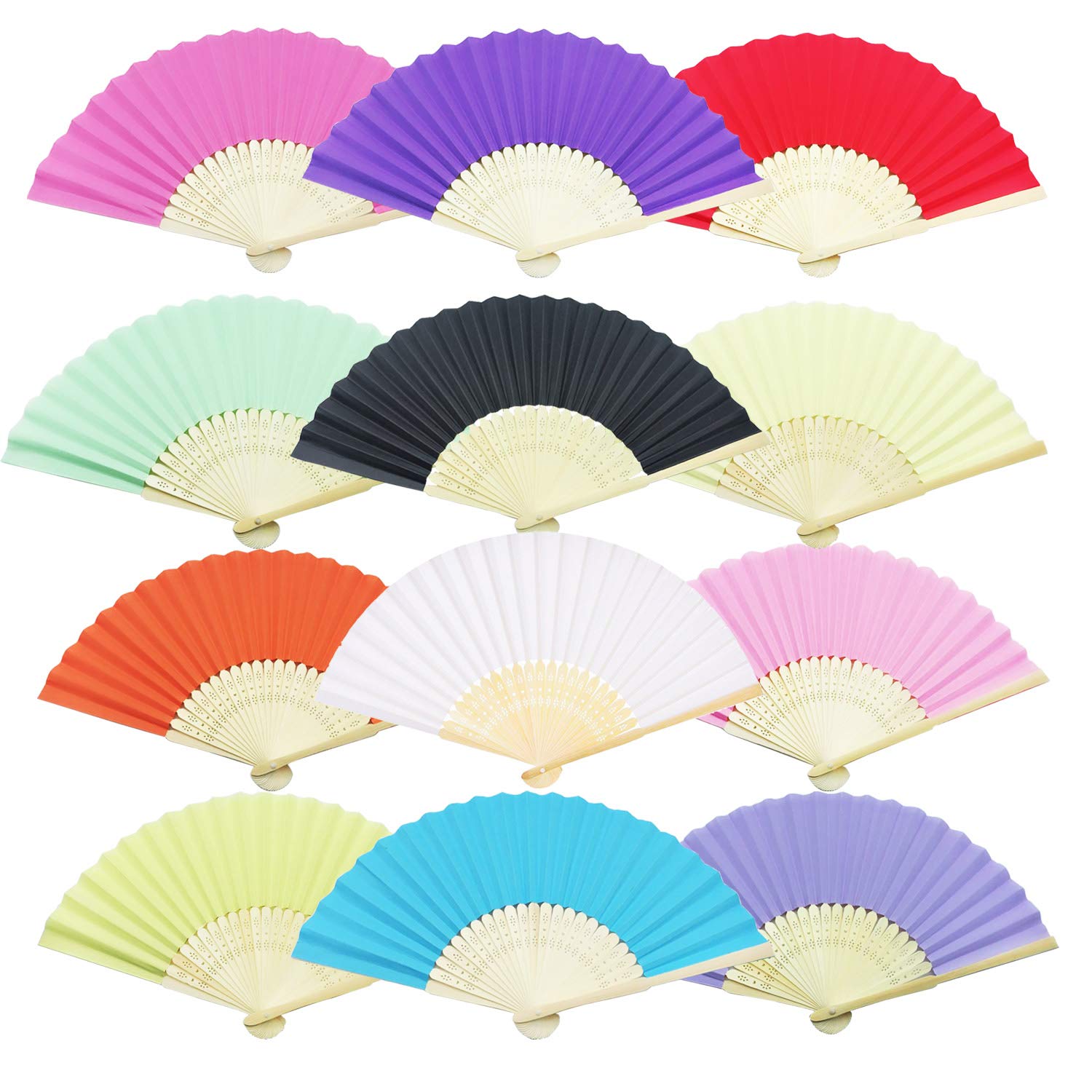Woohome 12 PCS Hand Fan Foldable Paper Fan for Dancing, Part, Picnic, Wedding Party Gift, Guest Favour Wedding Decoration (Multicolor)