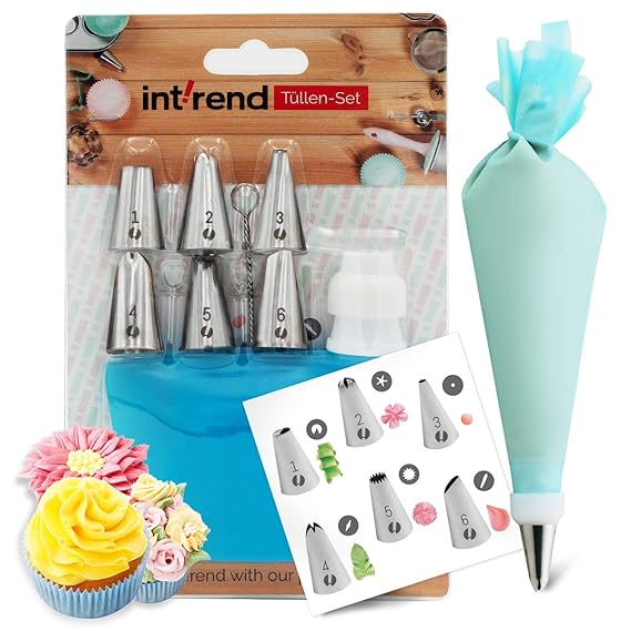 int!rend Starter Spritztüllen Set I 6 Tüllen, ein wiederverwendbarer Silikon Spritzbeutel & eine Reinigungsbürste – so geling