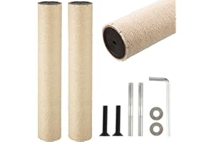 FOBSME 2 Root Cat Scratching Post Replacement 19.69x3.54 Cat Tree Scratch Post Replacement Natural Sisal Pole Cat Scratch Post Refill Pole Part with M8 Screws for Kitten Tree Tower Cat Furniture Accessories
