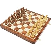 House of Chess - Victorian Staunton Golden Acacia Wood Chess Set - 14 x 14 Inches Wooden Folding Chess Board with Algebraic Notation - Wooden Chess Pieces with King Height 3 Inches + 2 Extra Queens
