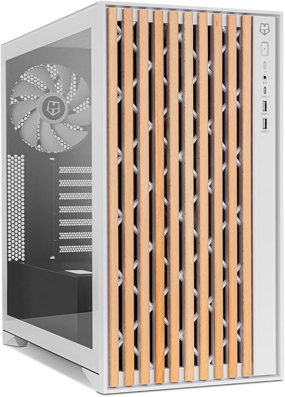Hummer Element - ATX Torre Média | M-ATX | ITX, grelha frontal e superior, vidro temperado lateral, 3x ventoinhas de 140mm, ventoinhas Space 10, USB-C e 3.0, cor branca