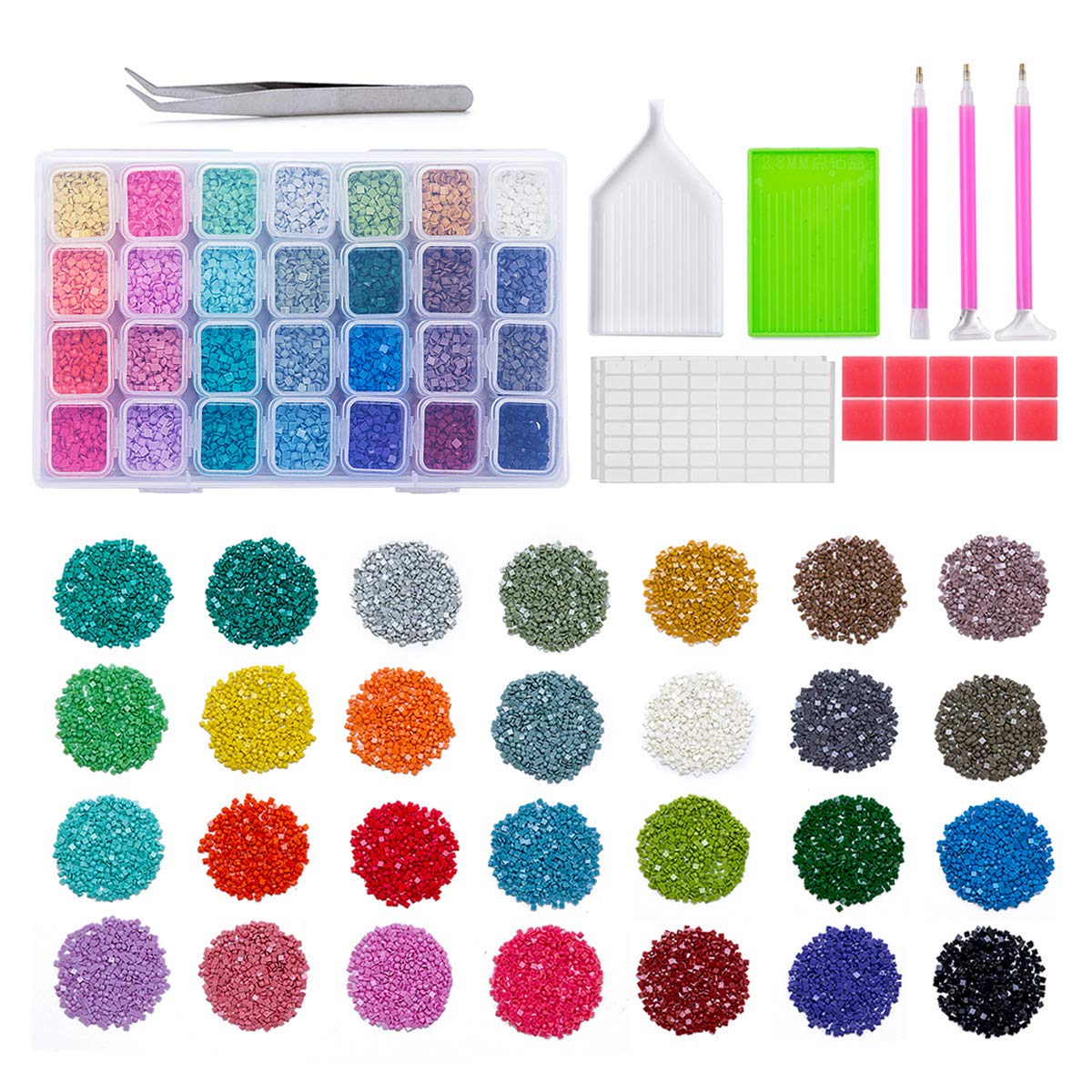 28 Colors Diamond Painting Drills Kits with 28 Grids Diamond Storage