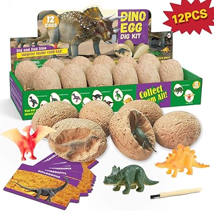 Amazon Com Xxtoys Dino Egg Dig Kit Dinosaur Eggs 12 Dinosaur Excavation Kits With 12 Unique Dinosaur Toys Dinosaur Dig For Kids Easter Party Archaeology Paleontology Educational Science Gift Toys Games