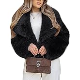 Arssm Women Fluffy Faux Fur Coat Long Sleeve Open-front Winter Cropped Coat Short Fur Fuzzy Jacket
