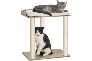 FourFurPets 22in Cat Tree Tower Condo, Cat Scratch Posts for Indoor Cats, Big Plate, Three 23.6in Full Sisal Scratching Posts, Greige
