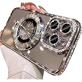 Changjia Magnetic Stand Clear Case for iPhone 16 Pro Max,[Compatible with Magsafe] Glitter Bling Sparkly Rhinestones with Camera Protector& Kickstand Women Girls Case for iPhone 16 Pro Max 6.9",Silver