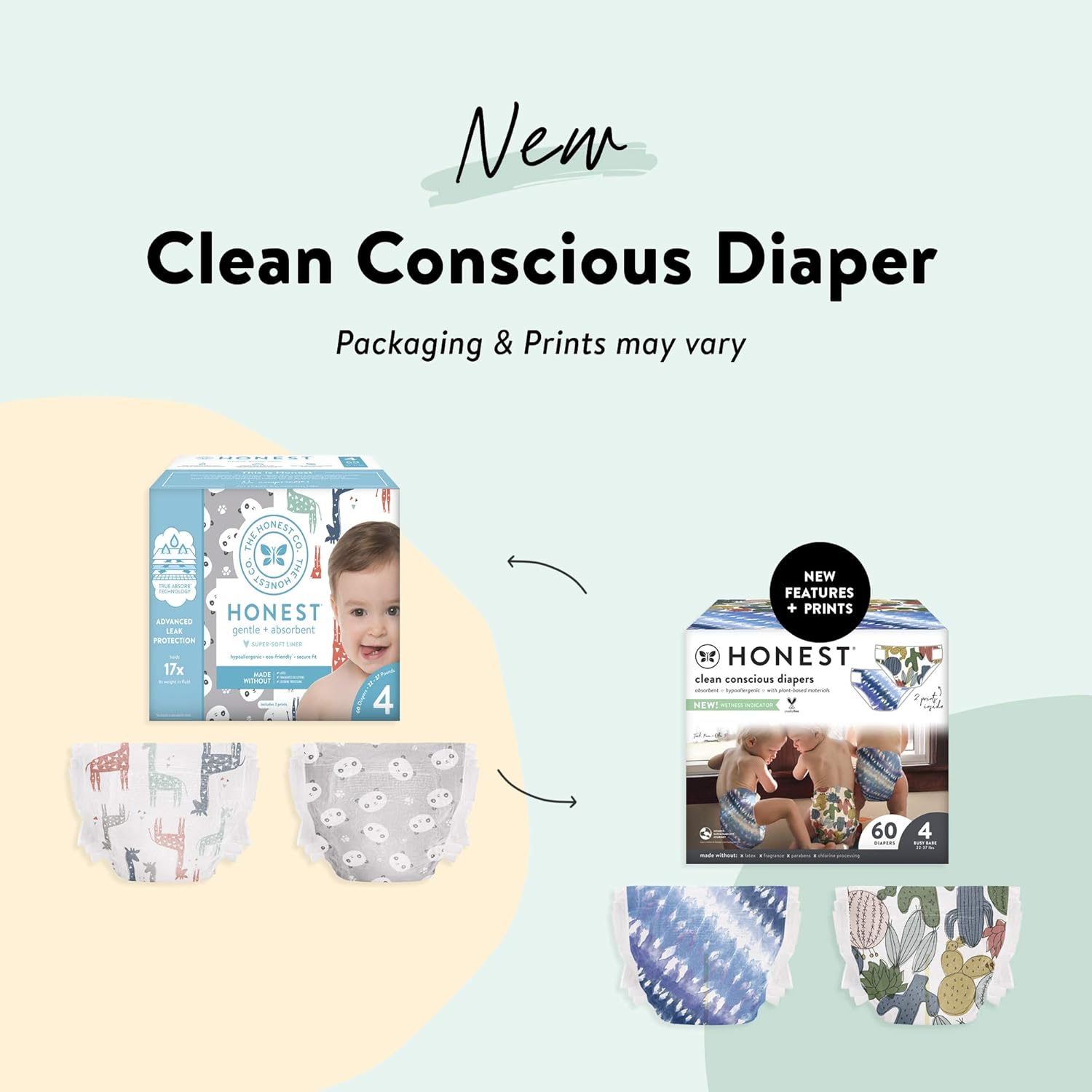 The Honest Company , Club Box , Clean Conscious Diapers , Pandas/Multicolored Giraffes, Size 4, 60 Count: Health & Personal Care