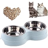 AKEISHE Double Cat Food Bowl -Stainless Steel Bowls with Easy-to-Clean Detachable Design, Non-Slip Base, Pet Feeder for Kittens and Medium Cats (Blue)