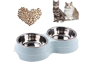 AKEISHE Double Cat Food Bowl -Stainless Steel Bowls with Easy-to-Clean Detachable Design, Non-Slip Base, Pet Feeder for Kittens and Medium Cats (Blue)