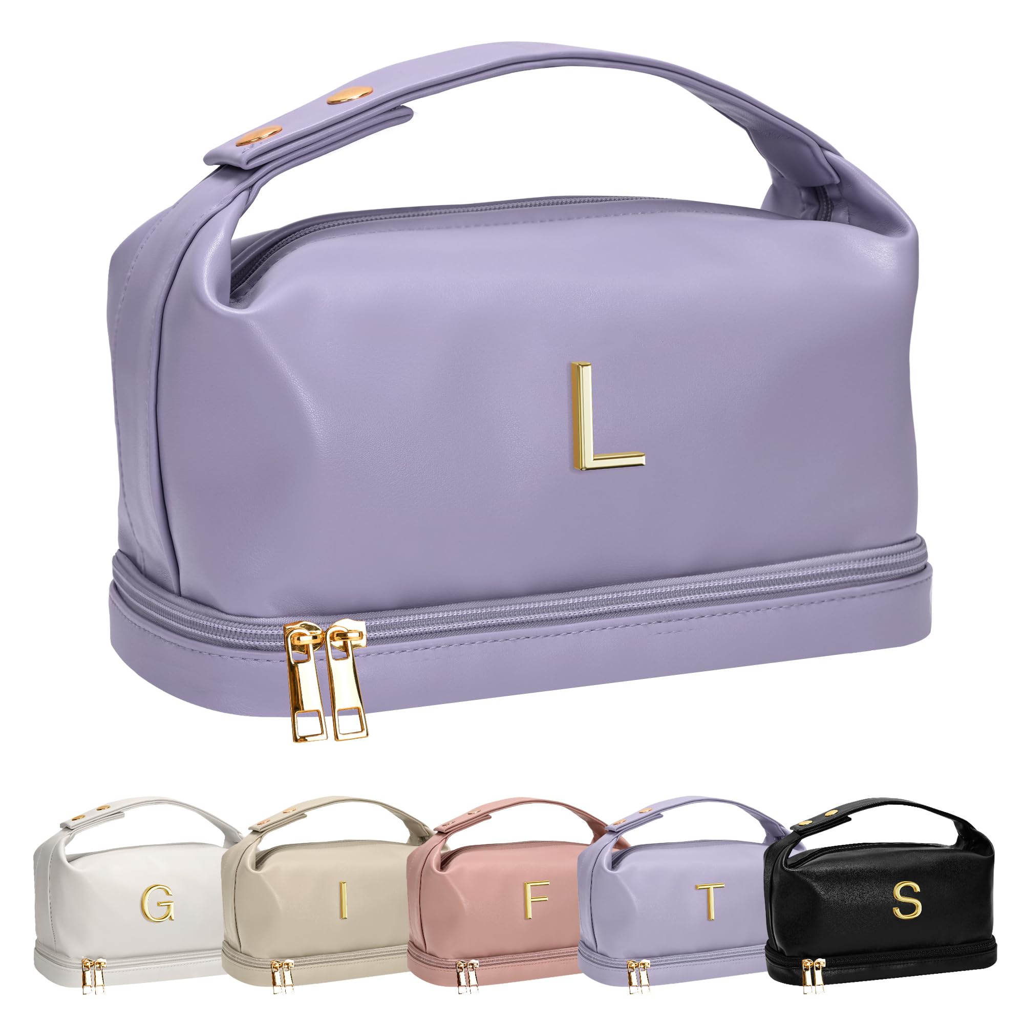 Photo 1 of Vogewood Bridal Gifts, Travel Makeup Bag, Personalized Double Layer Cosmetic Toiletry Bag White Makeup PU Bag Letter Bride Purse Waterproof Portable Zipper Wedding Bridesmaid Gift