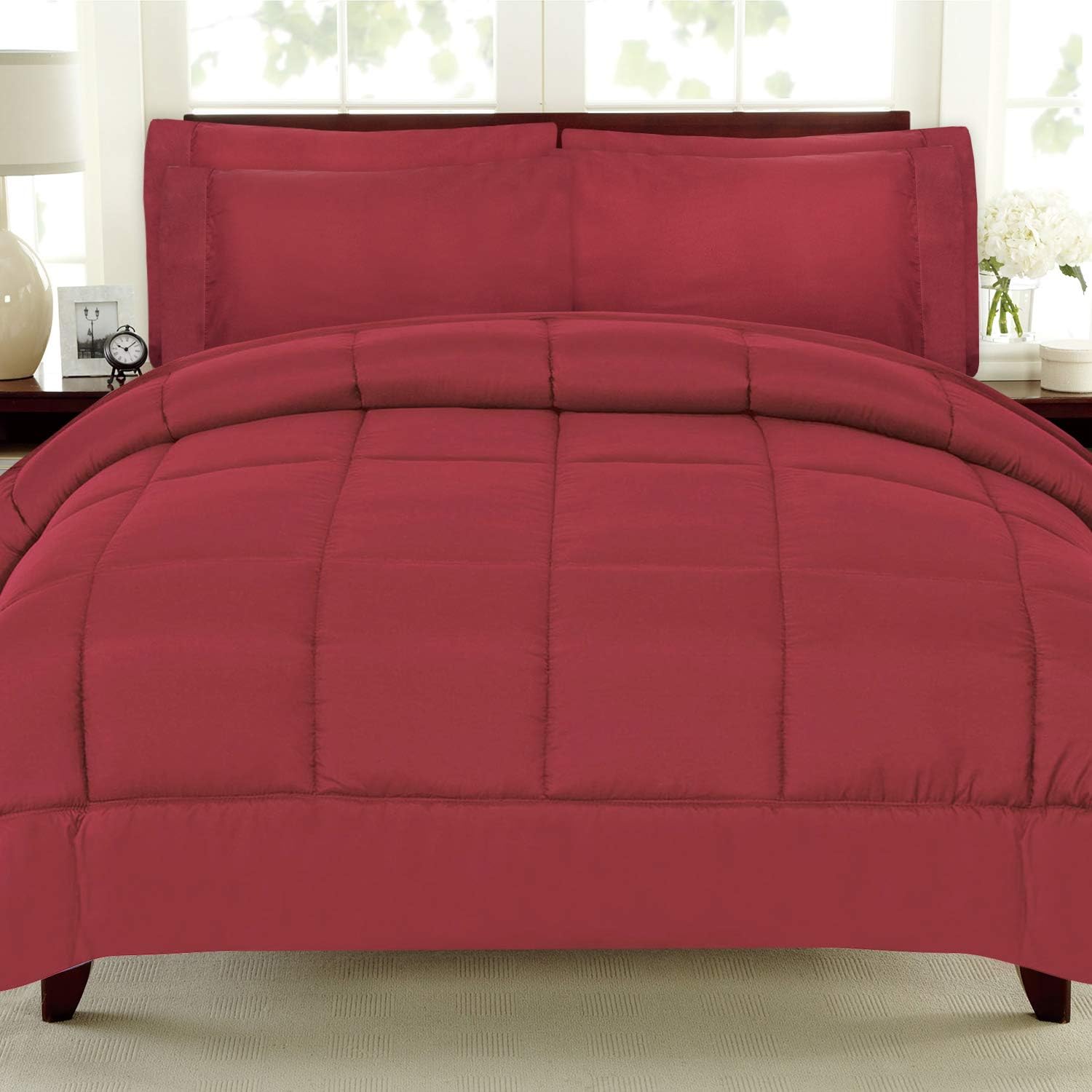 Sweet Home Collection 5 Piece Comforter Set Bag Solid Color All Season Soft Down Alternative Blanket & Luxurious Microfiber Bed Sheets, Twin, Red: Home & Kitchen